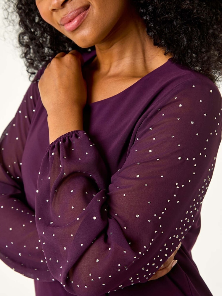 Roman Red Petite Hotfix Sleeve Stretch Shift Dress - Image 5 of 5