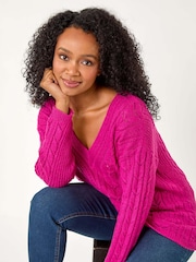 Roman Pink Petite V-Neck Knit Jumper - Image 1 of 5