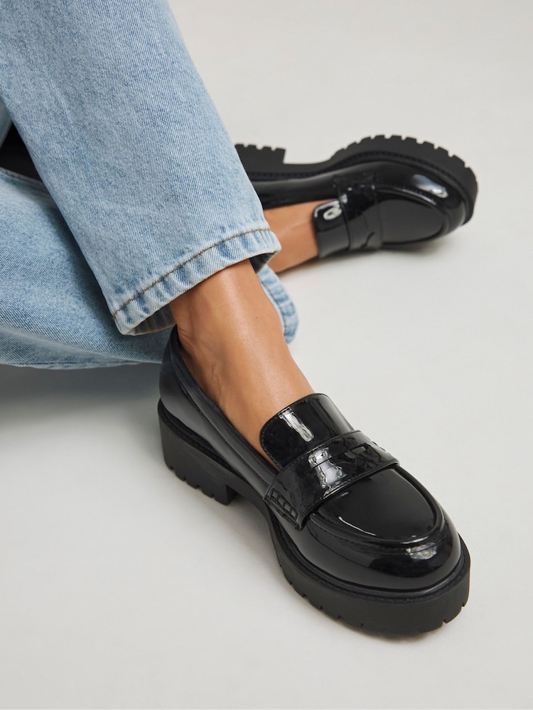 Simply Be Black Chunky Penny Loafers In Extra Wide Fit - Image 1 of 4