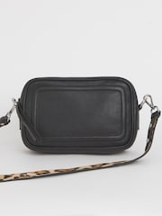 JD Williams Black Detatchable Leopard Print Strap Leather Saddle Bag - Image 1 of 4