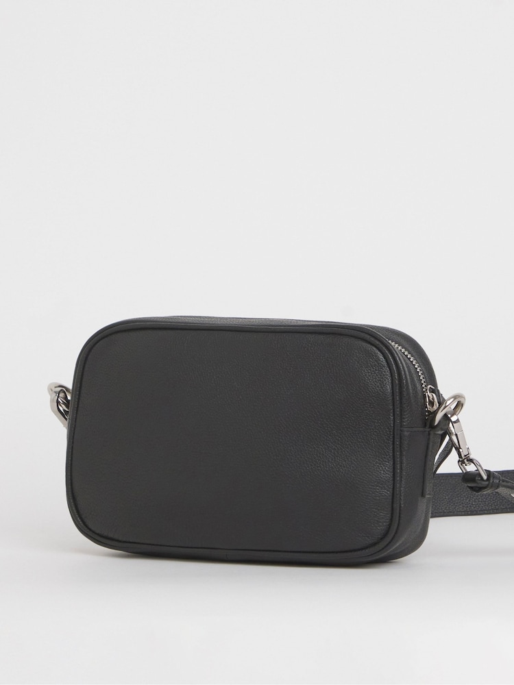 JD Williams Black Detatchable Leopard Print Strap Leather Saddle Bag - Image 2 of 4