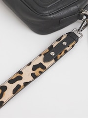 JD Williams Black Detatchable Leopard Print Strap Leather Saddle Bag - Image 3 of 4