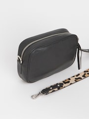 JD Williams Black Detatchable Leopard Print Strap Leather Saddle Bag - Image 4 of 4