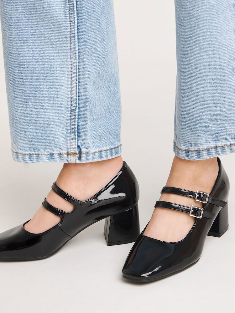 Simply Be Black Mary Jane Block Heel Court Shoes In Wide Fit - Image 1 of 1 Simply Be Black Mary Jane Block Heel Court Shoes In Wide Fit - Image 1 of 1