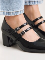 Simply Be Black Mary Jane Block Heel Court Shoes In Wide Fit - Image 3 of 4