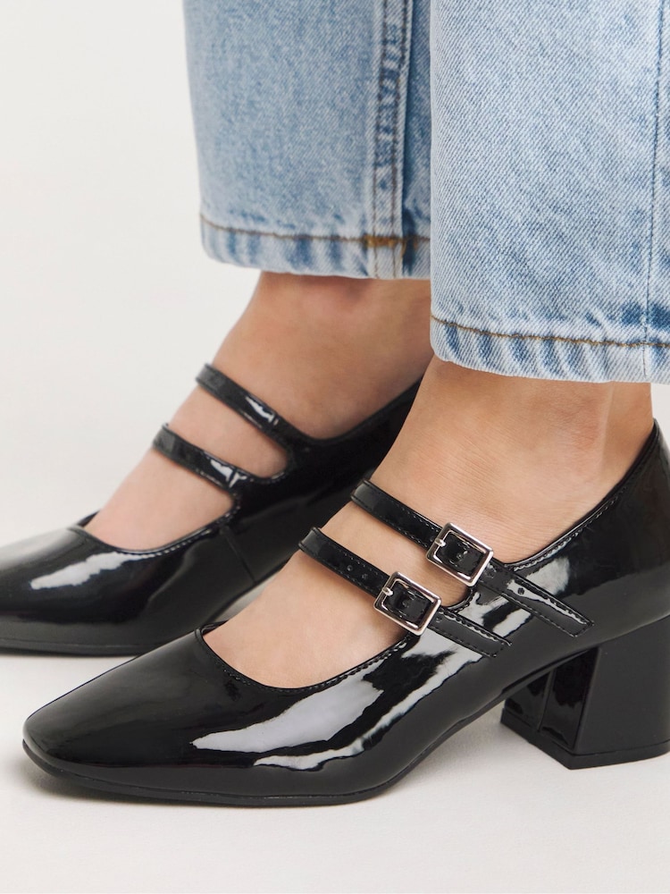 Simply Be Black Mary Jane Block Heel Court Shoes In Wide Fit - Image 4 of 4