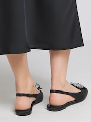 Simply Be Black Diamante Bow Detail Slingback Flats Ballerinas In Wide Fit - Image 2 of 4
