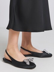 Simply Be Black Diamante Bow Detail Slingback Flats Ballerinas In Wide Fit - Image 4 of 4
