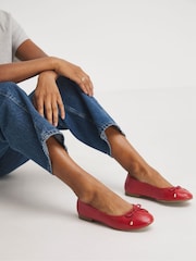 JD Williams Red Basic Leather Ballerinas In Extra Wide Fit - Image 1 of 4