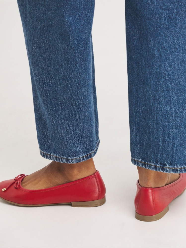 JD Williams Red Basic Leather Ballerinas In Extra Wide Fit - Image 2 of 4