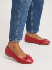 JD Williams Red Basic Leather Ballerinas In Extra Wide Fit - Image 4 of 4