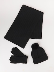 JD Williams Black Cable Knit Hat Gloves Scarf Set - Image 1 of 5