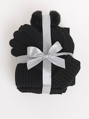 JD Williams Black Cable Knit Hat Gloves Scarf Set - Image 2 of 5