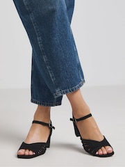 JD Williams Black Strap Detail Low Heel Sandals In Wide Fit - Image 1 of 4
