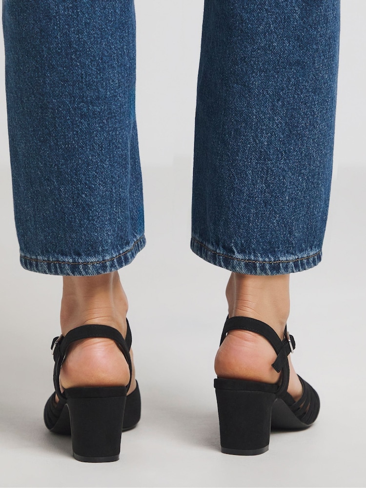 JD Williams Black Strap Detail Low Heel Sandals In Wide Fit - Image 2 of 4