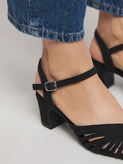 JD Williams Black Strap Detail Low Heel Sandals In Wide Fit - Image 3 of 4