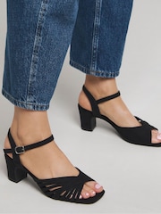 JD Williams Black Strap Detail Low Heel Sandals In Wide Fit - Image 4 of 4