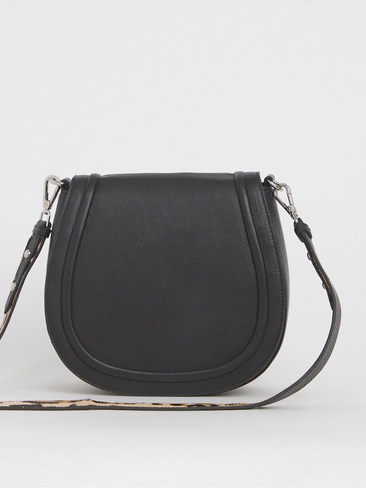 JD Williams Black Modern Leather Saddle Bag - Image 1 of 4