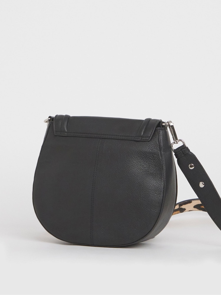 JD Williams Black Modern Leather Saddle Bag - Image 2 of 4