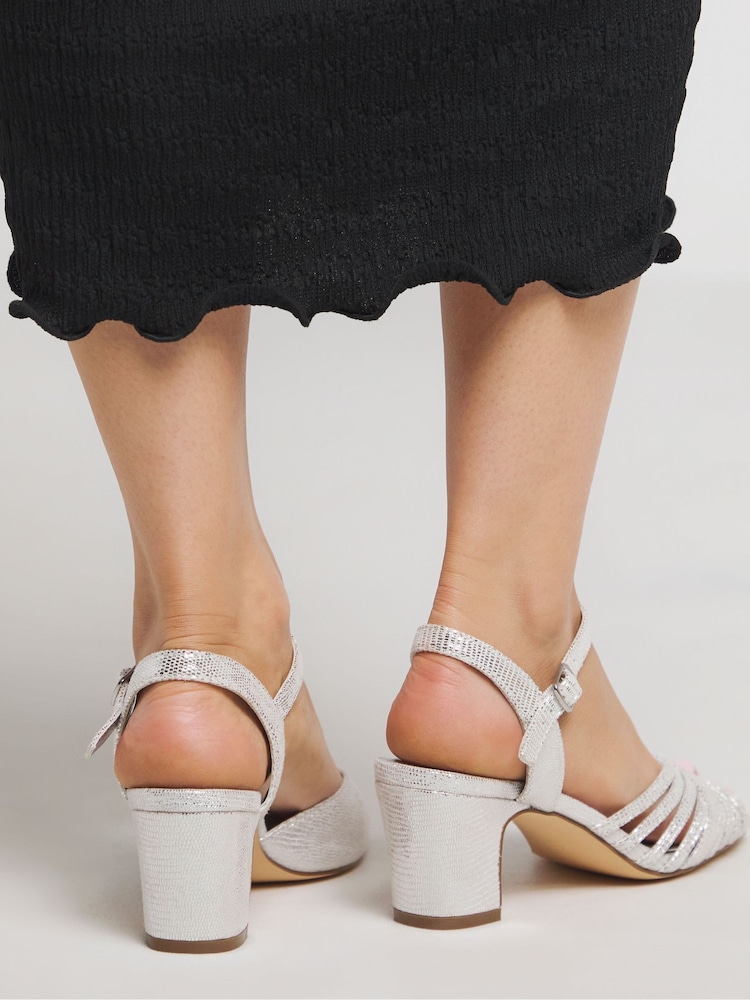 JD Williams Silver Strap Detail Low Heel Sandals In Wide Fit - Image 2 of 4