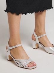 JD Williams Silver Strap Detail Low Heel Sandals In Wide Fit - Image 3 of 4