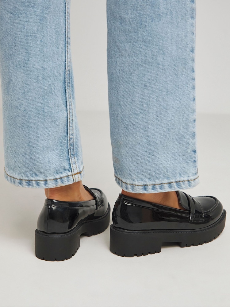 Simply Be Black Chunky Penny Loafers In Wide Fit - Image 2 of 4 Simply Be Black Chunky Penny Loafers In Wide Fit - Image 2 of 4
