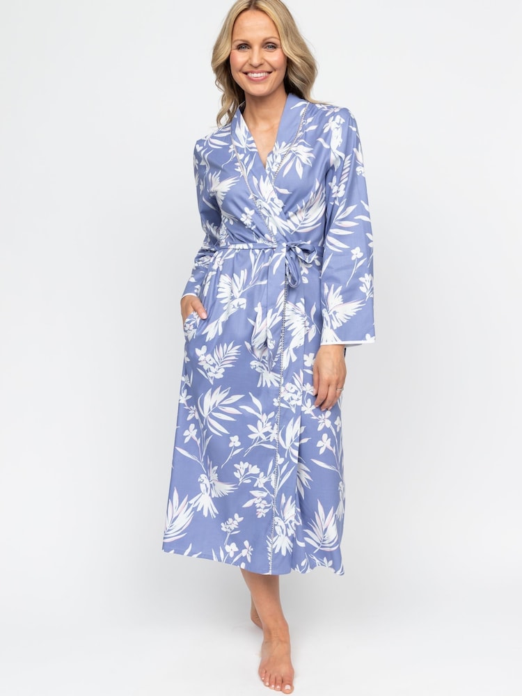 Cyberjammies Blue Nora Rose Floral Print Long Sleeve Long Dressing Gown - Image 1 of 3 Cyberjammies Blue Nora Rose Floral Print Long Sleeve Long Dressing Gown - Image 1 of 3
