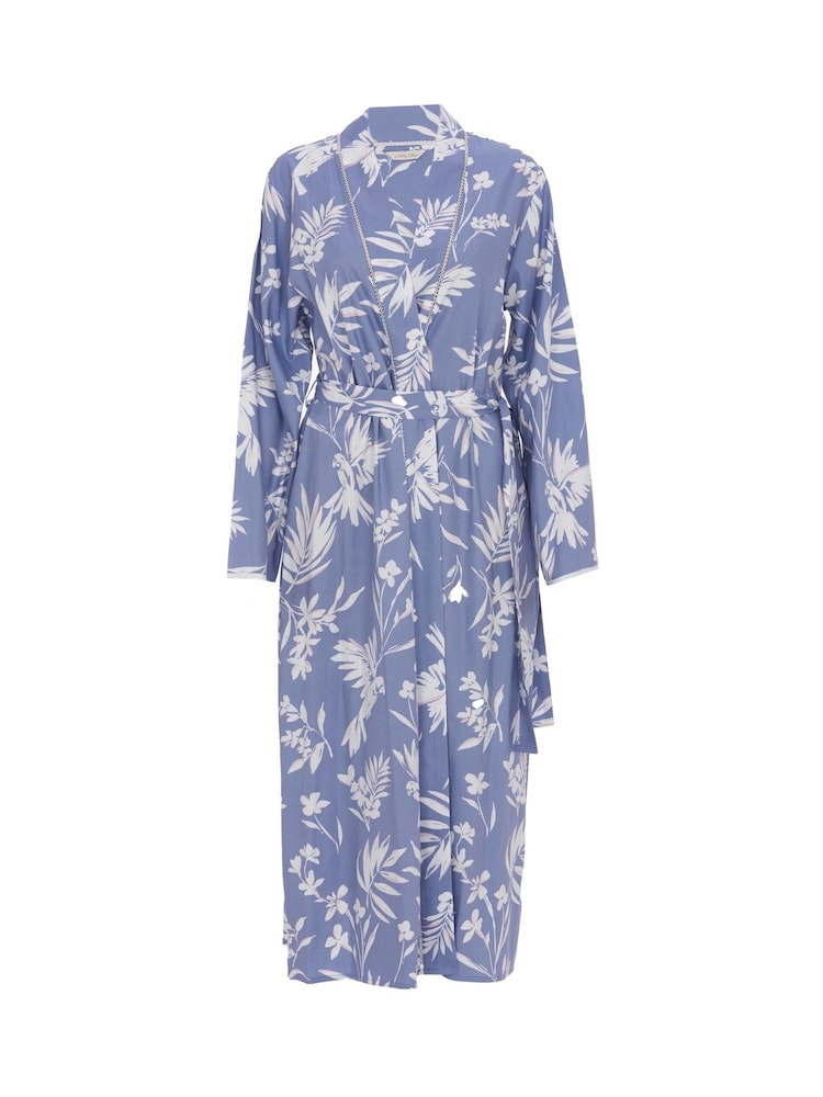 Cyberjammies Blue Nora Rose Floral Print Long Sleeve Long Dressing Gown - Image 3 of 3