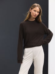 Chocolate Brown Cosy Soft Touch Long Sleeve Crewneck Jumper Top - Image 2 of 4