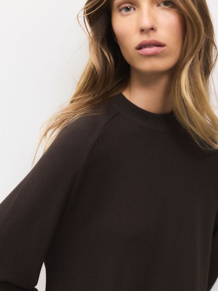 Chocolate Brown Cosy Soft Touch Long Sleeve Crewneck Jumper Top - Image 4 of 4