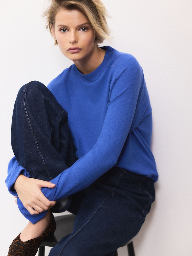 Cobalt Blue Cosy Soft Touch Long Sleeve Crewneck Jumper Top - Image 2 of 7
