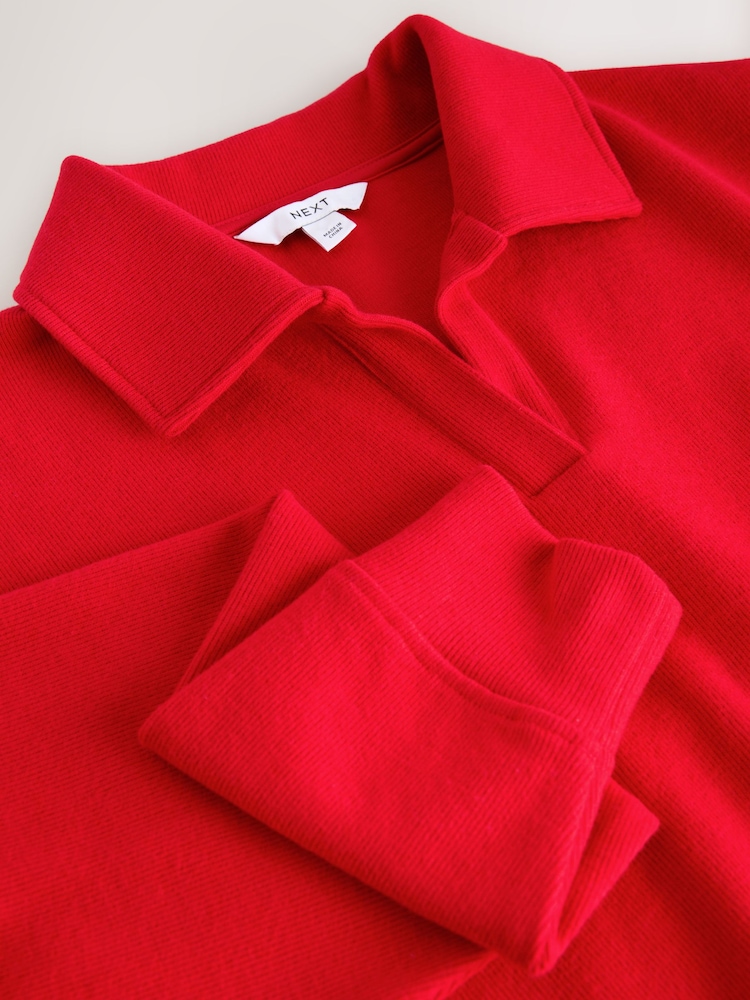 Vermelho - Suéter de gola polo de rúgbi em malha canelada supermacia e aconchegante - Imagem 7 de 7