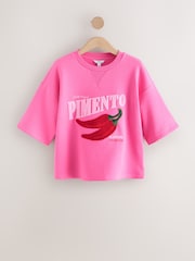 Fluro Pink Fun Pimienta Chilli Heavy Boucle/Embroidery Summer Graphic Crewneck Short Sleeve Heavyweight T-Shirt - Image 5 of 7