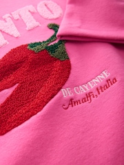 Fluro Pink Fun Pimienta Chilli Heavy Boucle/Embroidery Summer Graphic Crewneck Short Sleeve Heavyweight T-Shirt - Image 6 of 7