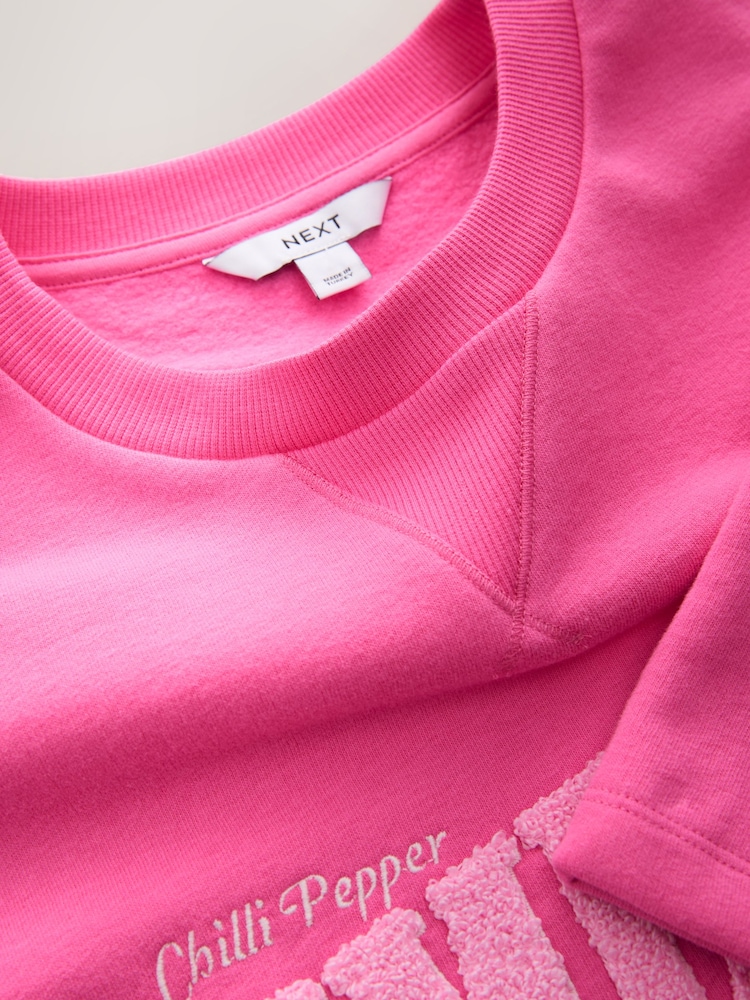 Fluro Pink Fun Pimienta Chilli Heavy Boucle/Embroidery Summer Graphic Crewneck Short Sleeve Heavyweight T-Shirt - Image 7 of 7