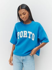 Bright Blue Porto City Graphic Cotton Rich Crew Neck Heavyweight T-Shirt - Image 1 of 7