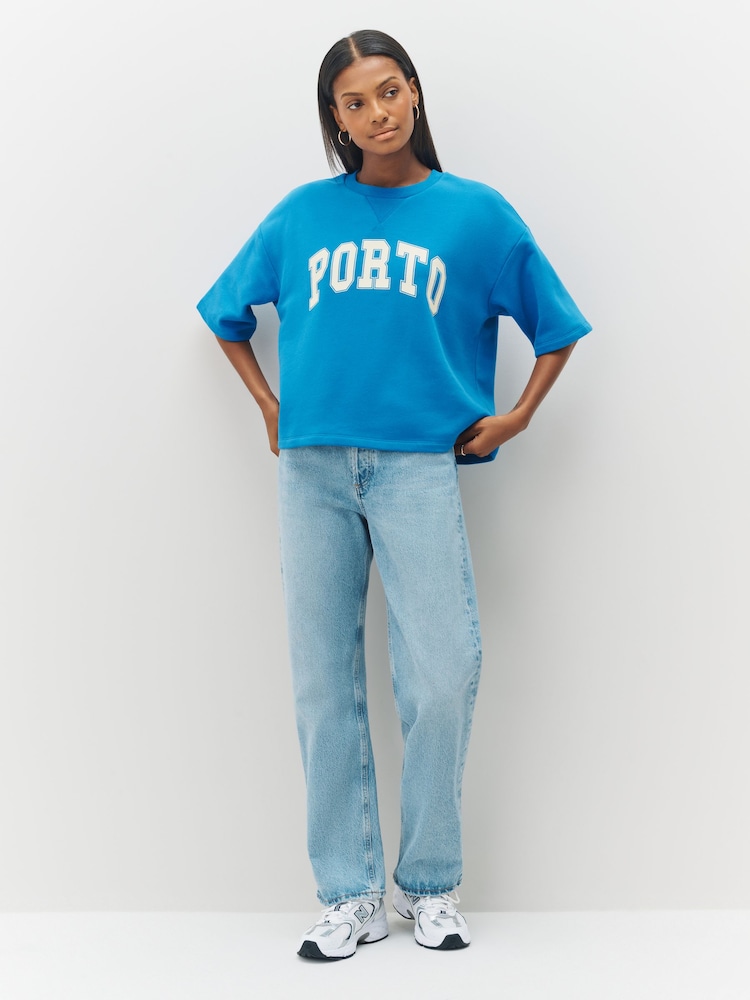 Bright Blue Porto City Graphic Cotton Rich Crew Neck Heavyweight T-Shirt - Image 2 of 7