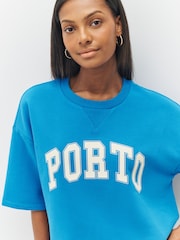 Bright Blue Porto City Graphic Cotton Rich Crew Neck Heavyweight T-Shirt - Image 3 of 7