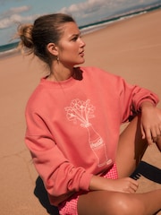 Red Relaxed FIt Offical Coca Cola License Flower Vase Coke Bottle Graphic Print Crew Neck Sweatshirt - Image 1 of 7