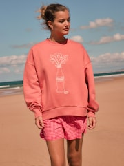 Red Relaxed FIt Offical Coca Cola License Flower Vase Coke Bottle Graphic Print Crew Neck Sweatshirt - Image 2 of 7