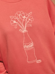 Red Relaxed FIt Offical Coca Cola License Flower Vase Coke Bottle Graphic Print Crew Neck Sweatshirt - Image 4 of 7