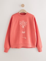 Red Relaxed FIt Offical Coca Cola License Flower Vase Coke Bottle Graphic Print Crew Neck Sweatshirt - Image 5 of 7