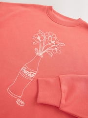 Red Relaxed FIt Offical Coca Cola License Flower Vase Coke Bottle Graphic Print Crew Neck Sweatshirt - Image 6 of 7