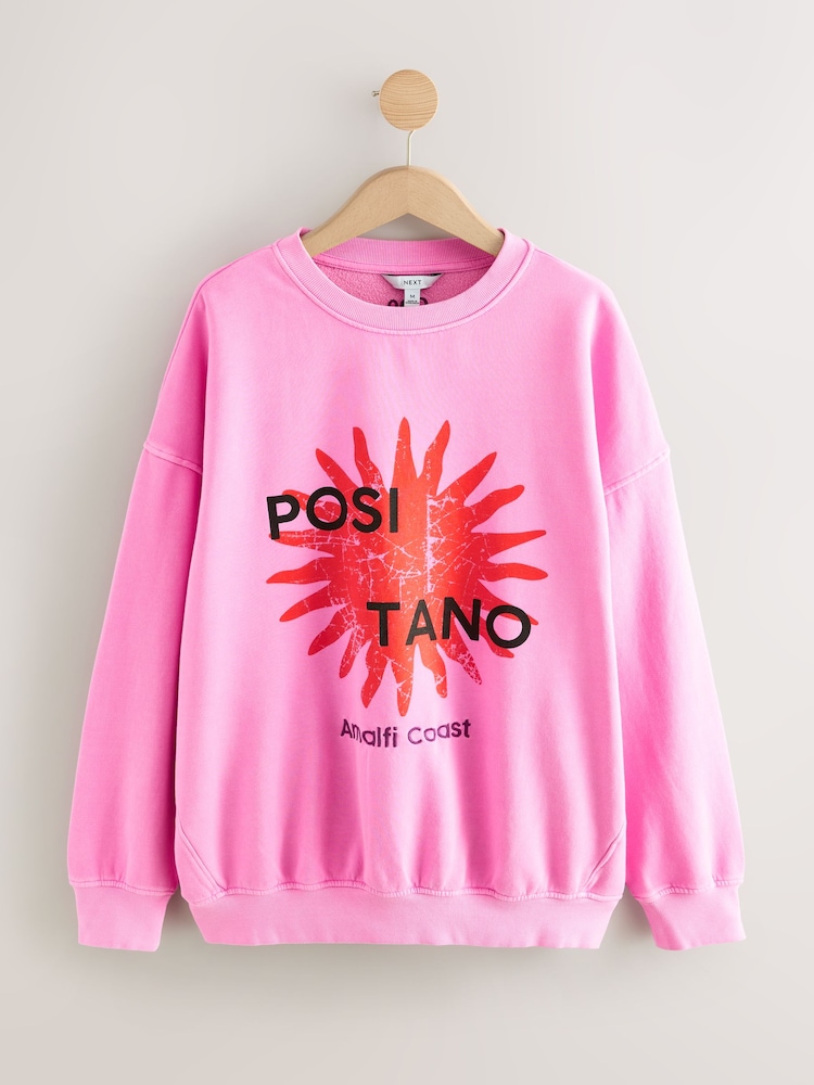 Rosa - Positano City Graphic Print Crew Neck Sweatshirt - Imagem 1 de 3