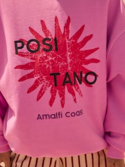 Pink Positano City Graphic Print Crew Neck Sweatshirt - Image 4 of 7