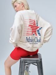 Ecru Red/Blue Back Graphic Print Popper Neckline Long Sleeve Sweatshirt - Image 1 of 9