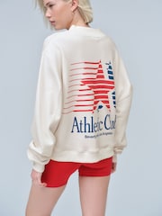 Ecru Red/Blue Back Graphic Print Popper Neckline Long Sleeve Sweatshirt - Image 3 of 9