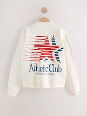 Ecru Red/Blue Back Graphic Print Popper Neckline Long Sleeve Sweatshirt - Image 6 of 9
