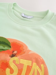 Mint Green Longline Fun Fruit Graphic Print Stay Peachy Crew Neck Sweatshirt - Image 2 of 4