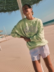 Lime Green Madrid Spain Relaxed Fit Boucle Summer City Graphic Print Sweatshirt - Image 2 of 9